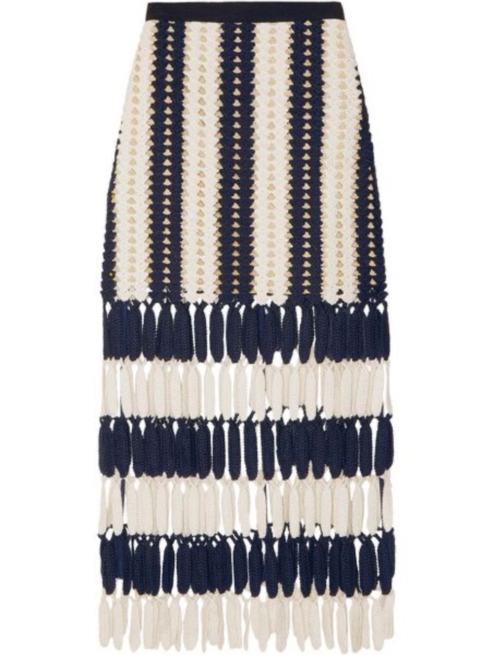 Self-Portrait Striped Crochet Knit Midi Skirt - Navy & White - Picture 2 of 8